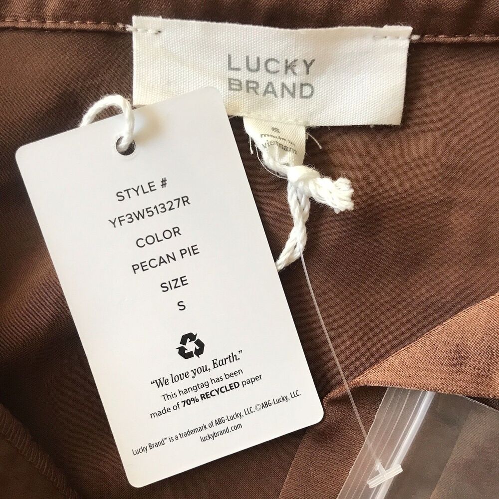 NWT Lucky Brand Long Sleeve Satin Shirtdress Pecan Pie Brown Tie Belt Dress SZ S - Picture 5 of 12